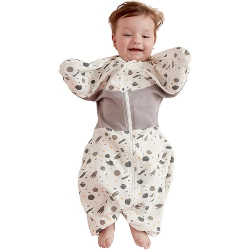 GROWNSY Transitional Swaddle Sleep Sack 3-6 Months, Starfish Design Baby Swaddle Sack, Dual-Zipper for Easy Diaper Changes, Proper Hip Development & Openable Foot Button, 12-20lbs, Space Tourism