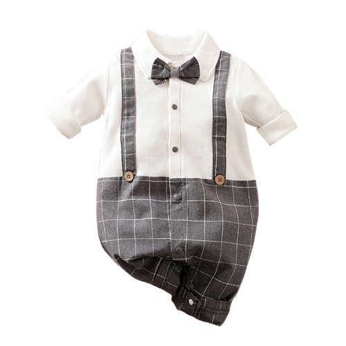 WIBACKER 0-18M Newborn Baby Boys Gentleman Romper Infant One Piece Long Sleeve Bowtie Outfit Formal Wear Tuxedo Suit