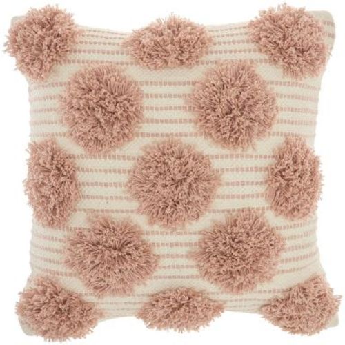 18"x18" Life Styles Tufted Pom Poms Square Throw Pillow Blush - Mina Victory: Handmade, Cotton, Zipper Closure