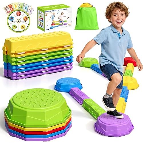 Balance Beams Stepping Stones for Kids, Obstacle Courses Sensory Toys for Toddlers, Non-slip Jumping Step Stones Balance Beam Indoor & Outdoor Play Games Birthday Gifts for Boys Girls 3-5
