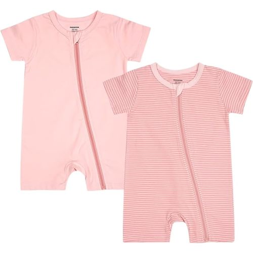Teach Leanbh Unisex Baby 2 Pack Pajamas Cotton Short Sleeve Zipper Romper | Baby Boys Baby Girls Jumpsuit Sleep and Play 3-24 Months