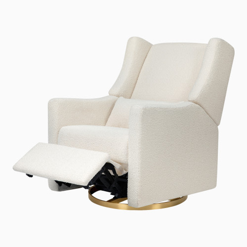 babyletto Kiwi Electronic Recliner and Swivel Glider - Ivory Boucle With Gold Base