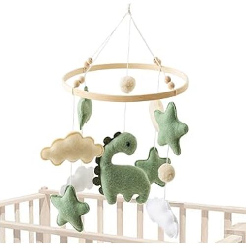 Crib Jewelry Pendant Toy -Nursery Soft Crib Mobile, Soft Green Dinosaur Themed Baby Mobile Crib Bell | Easy to Install Cotton Animal Charm, Bedside Breathable Calming Soother for Boys Girls