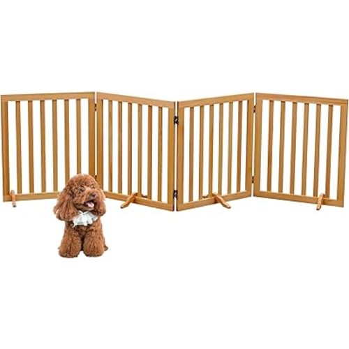 Wooden Dog Gate 4-Panel Freestanding Pet Fence