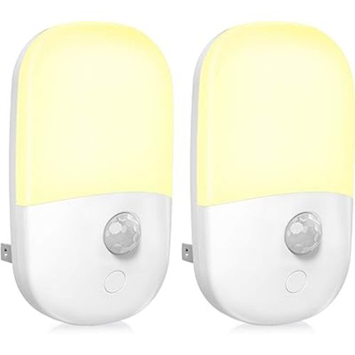 MAZ-TEK Plug in Motion Sensor Dimmable Night Light, Soft Warm White LED Nightlight with Dusk to Dawn Motion Sensor, Adjustable Brightness for Bedroom, Bathroom, Kitchen, Hallway, Stairs,2 Pack