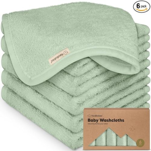 6-Pack Baby Washcloths - Soft Absorbent Viscose from Bamboo Wash Cloths for Babies, Kids, Toddlers, Infant, Newborn Bath Towels, Gentle on Sensitive Skin, 10x10 Reusable Face Towels (Pistachio)