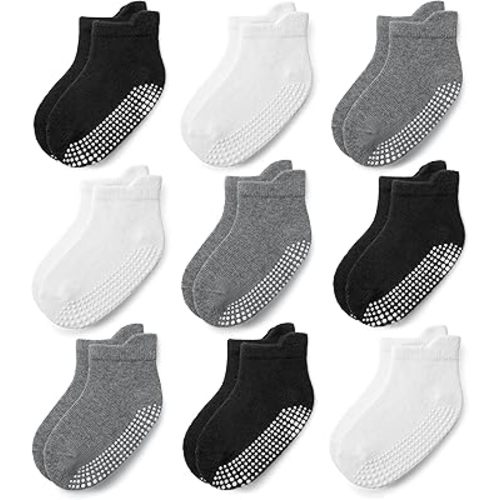 JAKIDAR Baby Toddler Socks Non Slip 9 Pairs Cotton Ankle Grip Socks for Boys Girls Baby Kids Infants Children