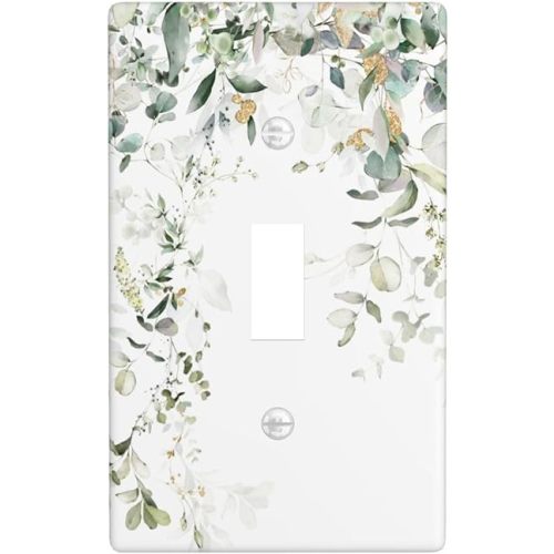 Green Leaves Watercolor Light Switch Cover Plates Decorative Single Toggle Wall Plate, 1 Gang Lightswitch Cover
