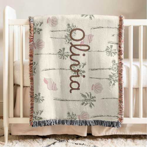 Personalized Baby Name Blanket Ocean Nursery Decoration Seashells Baby Blanket Girls Under The Sea Baby Shower Gift Newborn Keepsake Gift