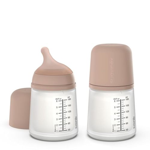 Suavinex Zero Zero Anti Colic Baby Bottle, No 1 Spanish Baby Bottle Brand, Minimizes Bottle Rejection & Nipple Confusion, Perfect for Combo Feeding, 2pk, 6oz/180mL, Light Tone, Adaptable Flow Nipple