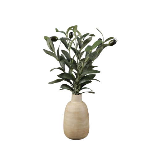 Mainstays 15” Artificial Olive in Wood Finish Ceramic Vase Made for Tabletops – 1.1 lbs