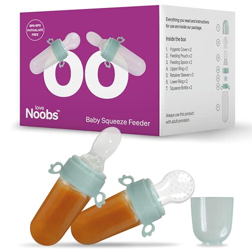 Baby Squeeze Food Dispenser by LoveNoobs™, 2 Count, BPA/BPS Free, Use 3 Ways: Food Feeder + Feeding Spoon + Self Feeding Baby Bottle, Helps Motor Control Skills, 6+ Months, Mess-Free Toddler Feeder