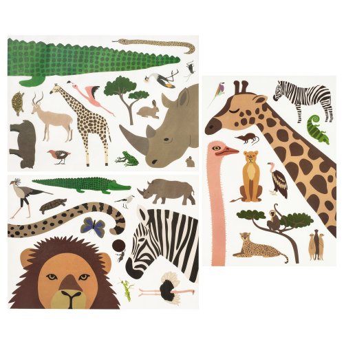 SANDLÖPARE Decoration stickers, set of 3 - multicolor/animals on the savannah
