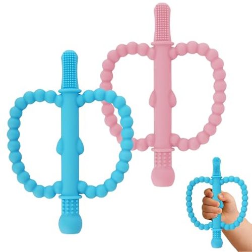 Fu Store Hollow Teether Tube 5 Pack Apple Shape Chew Straw Sensory Toy for Infant Toddlers Silicone Tubes Teething Toys for Babies 0-6 0-12 0-36 Months Gifts Teething Relief Soothing Gums