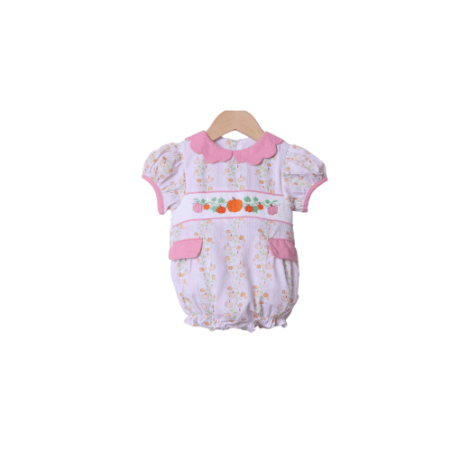 Smocked Floral Pumpkin Pink Bow Bubble