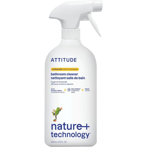 ATTITUDE Bathroom Cleaner Spray, EWG Verified, Plant-Based & Vegan, Safe for Bathroom Surfaces, Tiles, Tubs, Shower Walls, and Grout, Citrus Zest Scent, 27.1 Fl Oz