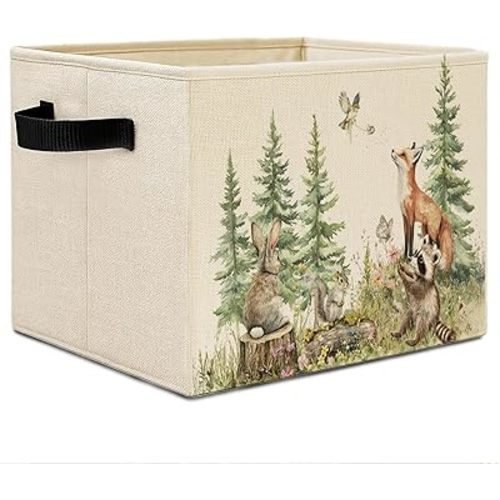 Forest Animal Nursery Storage Bins,Forest Animals Collapsible Storage Basket Organizer for Kids Nursery Playroom Bathroom Clothes Toys Books,Toybox for Girls Boys