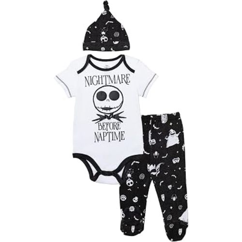 Disney Nightmare Before Christmas Baby Footed Pant and Bodysuit Set with Hat Newborn to Infant