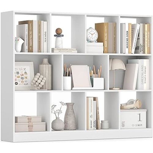 VASAGLE Custos Collection - Bookshelf, 3-Tier Bookcase, Book Shelf, Open Storage Shelf, 9.4 x 49.6 x 39.4 Inches, for Living Room, Home Office, Dining Room, Cloud White ULBC454W01