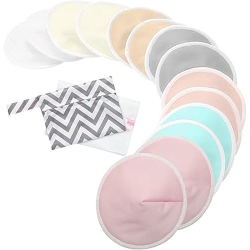 Nimiah Reusable Nursing Pads, Organic Breast Pads for Leaking Milk 14-Packs(7 Pairs), Washable Bamboo Nipple Padding for Breastfeeding Fits B-D Cup with Wash Bag Multi
