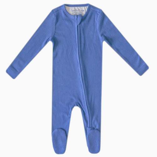 Rib Knit Zip-Up Footie Pajama - Indigo