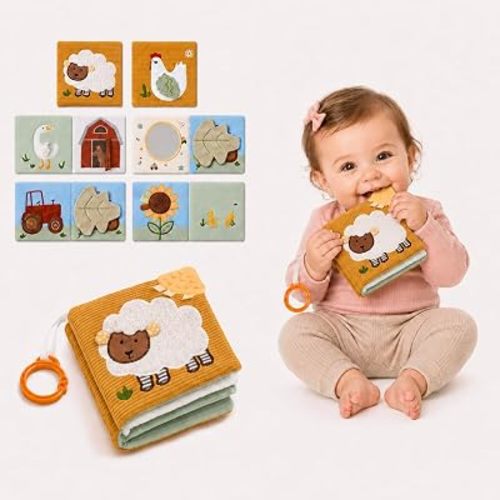 Mamimami Montessori Baby Books Toys, Touch Feel Cloth Crinkle Books for Babies, Soft Book for Babies 0-6, 6-12 & 12-18 Months, Newborn, Infant, Shower Gift, Busy Book Toy, Safe Mirror, Teething