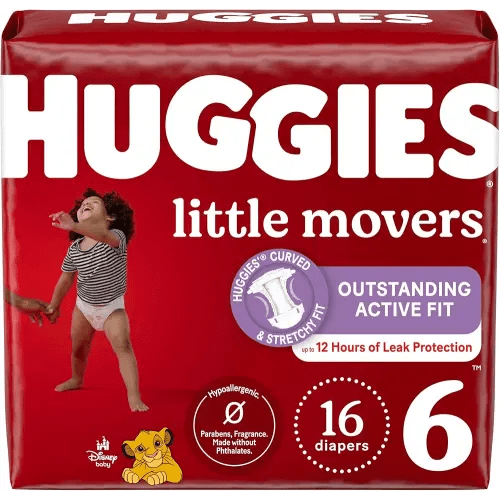 Huggies Size 6 Diapers, Little Movers Baby Diapers, Size 6 (35+ lbs), 16 Count, Packaging May Vary