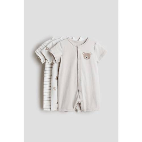 3-PACK SHORT PAJAMA JUMPSUITS - Cream/Bear -6-9 Months