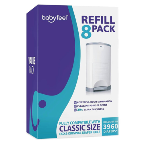 Babyfeel Refills Compatible with DEKOR CLASSIC Diaper Pails | 8 Pack | Diaper Pail Refills with Powerful Odor Elimination