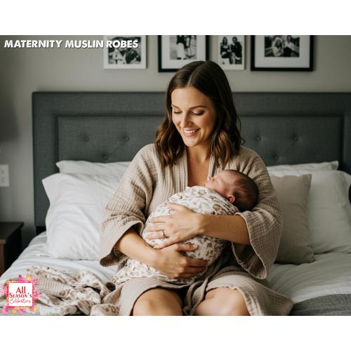 Maternity Muslin Robe with Swaddle Blanket Soft Hospital Robe for New Moms | Baby Shower Gift | Matching Mom Set Free Swaddle