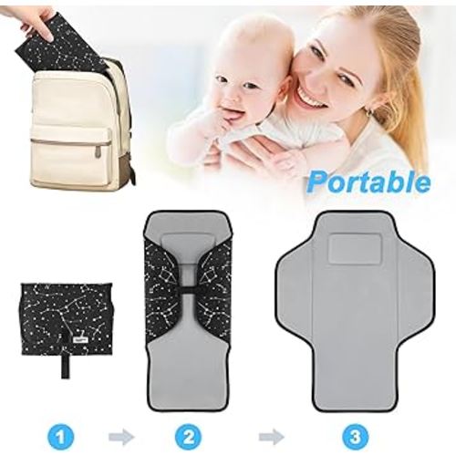 Portable Changing Pad Travel - Waterproof Compact Diaper Changing Mat with Built-in Pillow - Lightweight & Foldable Changing Station