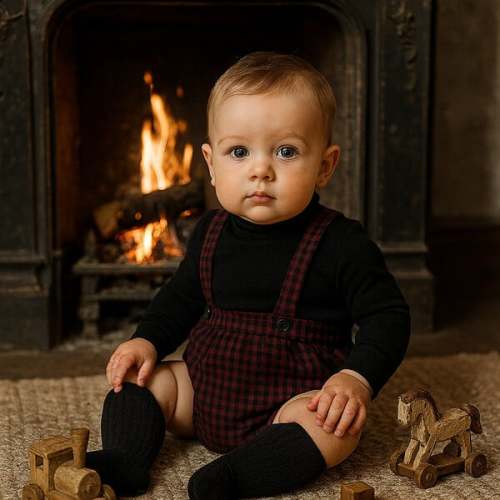 Plaid Collar Boys Overalls, Wine - Maniere | Maisonette