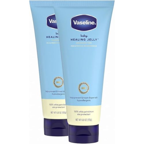 Vaseline Baby Healing Jelly 100% White Petrolatum Skin Protectant 1 ct for Preventing & Treating Diaper Rash, with a Hypoallergenic, Pediatrician-Recommended Formula, 6.8 OZ (Pack of 2)