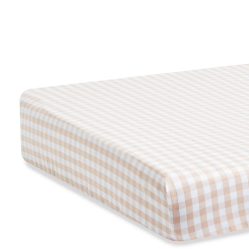 Luxe Premium Percale Crib Sheet in Camel Gingham