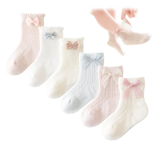 VIAOKUTH Baby Girls Socks with Bow 2nd-generation Breathable Mesh Newborn Cotton Cute Princess Socks for Toddler Infant