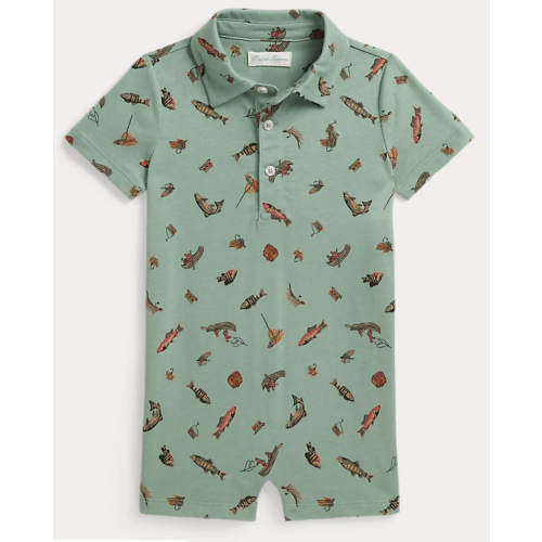 Fishing-Print Cotton Polo Shortall