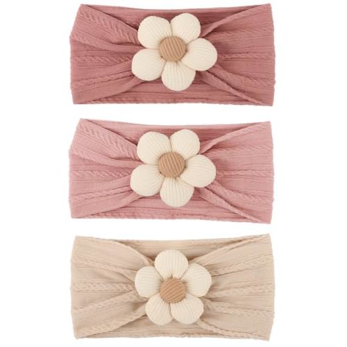 DRESHOW BQUBO Baby Flower Headbands Baby Girls Nylon Headbands Soft Stretchy Hairbands Handmade Hair Accessories for Newborn Infant Toddlers Kids Baby Essentials 3 Pcs