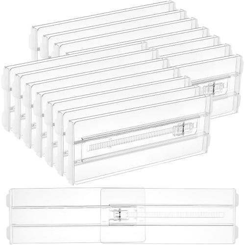 Vtopmart 12 Pack Drawer Dividers for Clothes, 4" High 10.2"-16.5" Adjustable Expandable Dresser Drawer Organizer, Clear Plastic Separators for Dresser, Baby Clothing, Underwear, Cosmetic, Toiletries