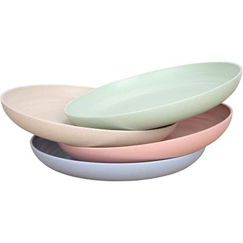 8.8 Inches Unbreakable Wheat Straw Plates - Reusable Plate Set - Dishwasher & Microwave Safe - Perfect for Dinner Dishes - Healthy, BPA Free & Eco-Friendly (8.8 Inches)