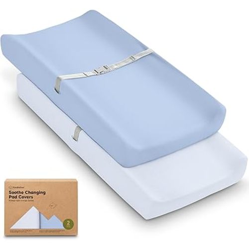 2-Pack Organic Changing Pad Covers for Girl, Boy, Neutral - 100% Cotton Changing Table Pad Cover, Soft Baby Nursery Diaper Changing Pad Sheets,Contour Changing Pads Liners,Change Pad Cover (Blue Flax)
