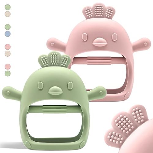 2 Pack Baby Teething Toys for 0-6 & 6-12 Months, Food Grade Silicone Teething Mitten Anti-Drop Wrist Hand Teether, BPA Free, One-Piece, CPC Certified Baby Chew Toys for Sucking Needs