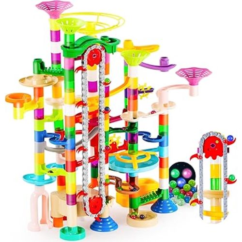 JOYIN 236Pcs Glowing Marble Run with Motorized Elevator- Construction Building Blocks Toys with 30 Glow in The Dark Plastic Marbles, STEM Toy for Boys and Girls, Birthday Gift, Easter Basket Stuffers