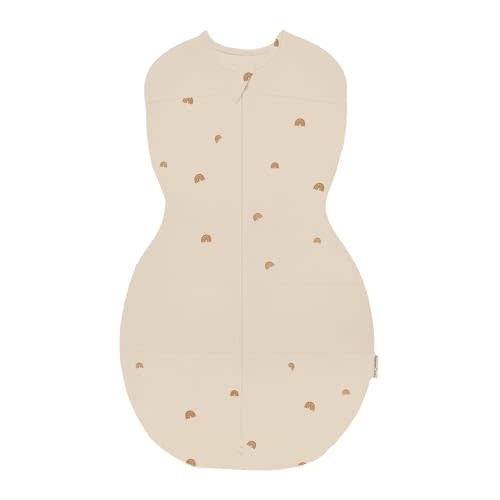 Happiest Baby Sleepea 5-Second Swaddle - 100% Organic Cotton Baby Swaddle Blanket - Doctor Designed Promotes Healthy Hip Development (Tan Rainbows, Medium)
