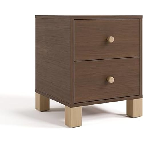 Storkcraft California 2 Drawer Nightstand for Kids Bedroom (Hazelnut with Driftwood) - GREENGUARD Gold Certified, Premium Wood Storage Nightstand with Elegant, Iconic Block Feet