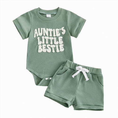 TOWED22 Baby Clothes Girl Letter Print Ruffle Romper Shirt+Leopard Bloomer Short Headband Summer Outfit Green,6-12 M