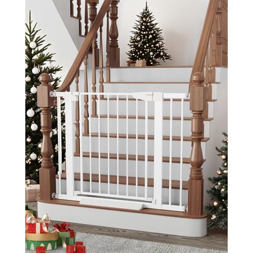 Cumbor 29.7-40.6" Baby Gate for Stairs, Mom's Choice Awards Winner-Dog Gate for Doorways, Pressure Mounted Auto-Close Pet Gates for Dogs Indoor, Safety Child Gate with Easy Walk Thru Door, White
