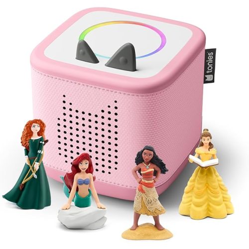 Toniebox 2 Audio Player Disney Princess Bundle for Kids 3+ with Ariel, Moana, Merida, and Belle - Cloud Pink