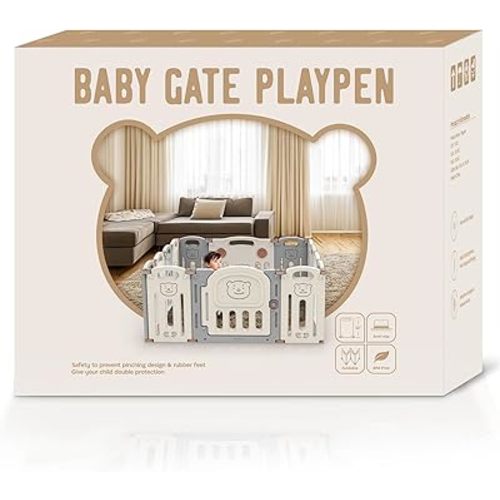 Baby Playpen, Foldable Baby Gate Playpen for Babies and Toddlers, Fence Play Area for Baby, Easy Assemble and Storage, Indoor Outdoor Play Pen