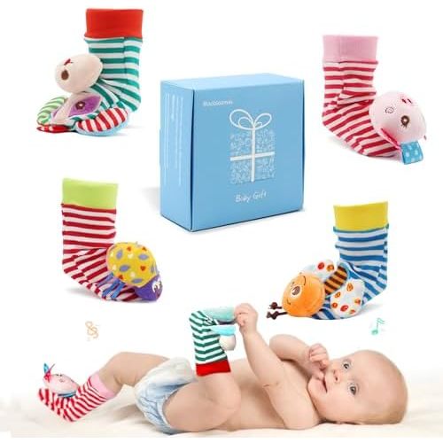 BLOOBLOOMAX Sock rattles for Babies 0-24 Months Baby Animal Foot Finder Educational Toys