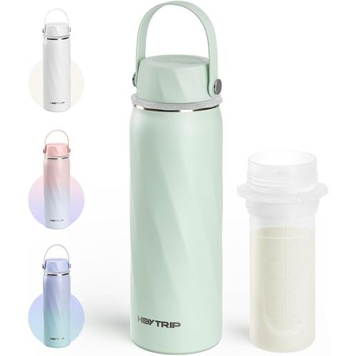 HEYTRIP Vacuum Insulated Breastmilk Cooler Bottle, 20oz Stainless Steel Portable Breastmilk Chiller, Reusable Breast Milk Storage Container Keeps Milk Fresh for 36+ Hours, TSA Approved, Green